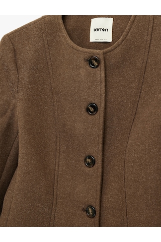 Koton Slim Fit Düğmeli Uzun Kollu Bisiklet Yaka Kaşe Ceket Kahverengi 6sak20041pw Kahve