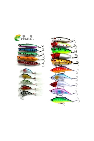 Hengjıa Karışık Balıkçılık Lures Seti Kiti 20 Adet 4 Model Yapay Yem Topwater Popper/crankbait/vıb