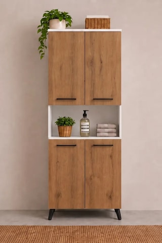 Reyo Enda Home Listra 4 Kapaklı Çok Amaçlı Dolap 170,8 Cm, Raflı, Ayaklı Depolama Dolabı Atlantik Çam - Beyaz
