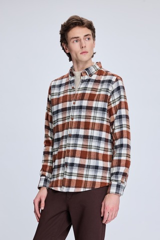 Hatemoğlu Kiremit Slim Fit Kareli Düğmeli Yaka Uzun Kollu Pamuklu Gömlek 19151010024a 872 1964078 Kiremit