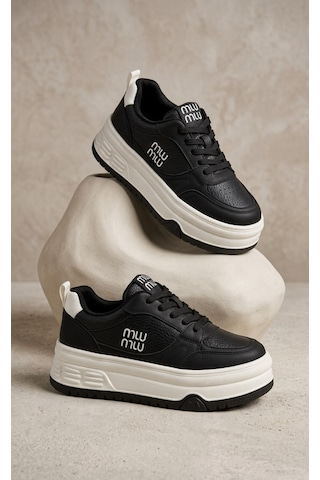 Mlu Mlu Kadın Kışlık Sneaker Su Geçirmez Kaydırmaz Ortopedik Yüksek Taban Siyah