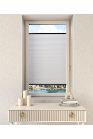 Beyaz Plise Katlanır Cam Balkon Perdesi - Ofis Perdesi - Mutfak Perdesi - Salon Perdesi - Beyaz
