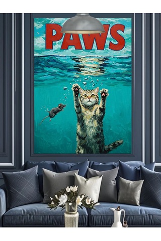 "paws" Patiler Yazılı Komik Kedi Dekoratif Kanvas - Mdf Ahşap Tablo