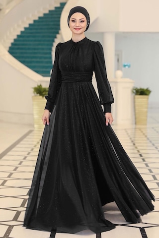 Raika Moda Şık Tasarım Tül Kübra Abiye Siyah