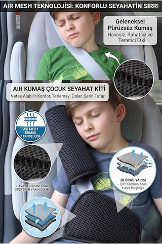 Araba Emniyet Kemeri Yastığı Oto Kemer Küçültme Seti Çocuk Baş Boyun Yastığı Kemer Daraltıcı Air Set 01