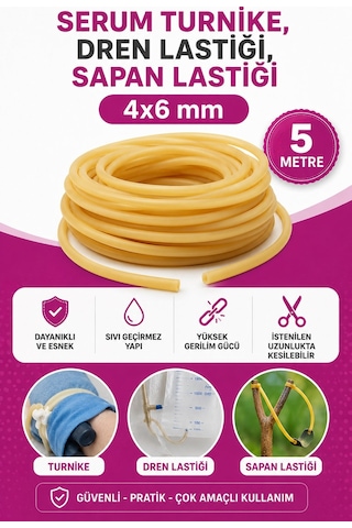 4x6 Mm Serum Turnike Lastiği Dren Sapan Av Lastiği Doğal Kauçuk 5 Metre