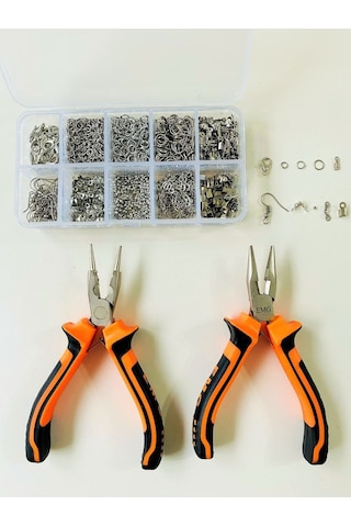 KUTULU METAL SET 4 - 970 ADET KÜPE KOLYE BİLEKLİK YAPIM SETİ TAKI MALZEMELERİ PENSELİ