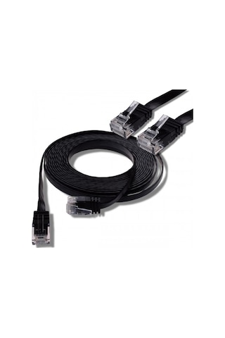 Irenis CAT6 Kablo Yassı Ethernet Network Lan Ağ İnternet Kablosu 1 M Siyah