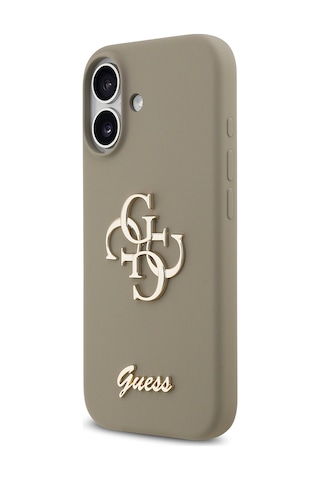 Apple Uyumlu iPhone 17 Kılıf Guess Lisanslı Grained Yazı Logolu Kapak Kahverengi Kahverengi