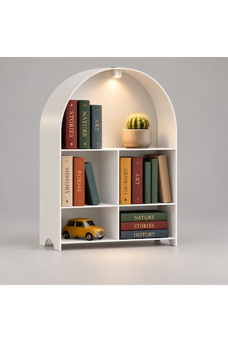 Led Işıklı Modern Metal Kitaplık Çok Amaçlı Dekoratif Raf Ev Düzenleyici Beyaz