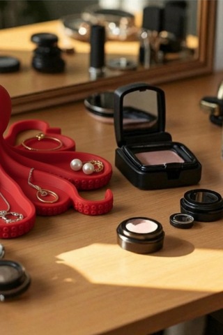 Oxyteez Ahtapot Tasarımlı Dekoratif Stand Kırmızı Renk Reçine Tasarım Ev Ve Ofis Dekorasyonu