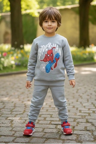 Emila Kids Erkek Çocuk Gri Baskılı İki İplik Pijama Takımı - 28200-grı