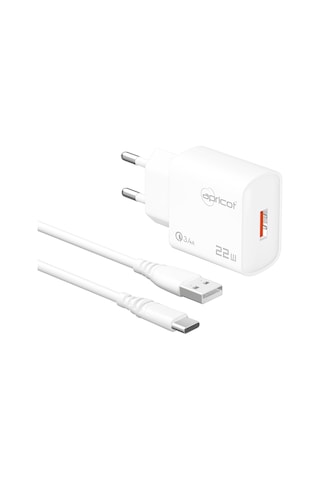 Apricot Apc-u422t 22w Type-c Kablolu Beyaz Hızlı Ev Şarj Adaptörü Set Şarj Cihazı