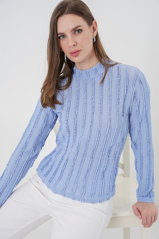Kadın Dokulu Esnek Örme Bluz 975 - Mavi Mavi