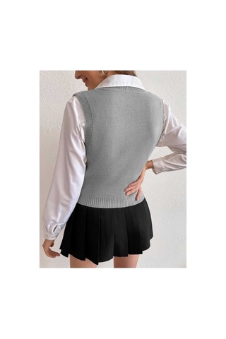 Youknitwear You Cameron %100 Pamuk V Yaka Kadın Süveter Gri