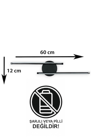 Sare Aplik Siyah Renk Gün Işığı Ledli Banyo Mutfak Duvar Aplik Siyah