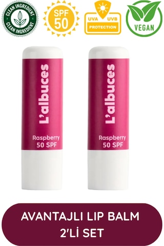L'albuces Raspberry Lip Balm Dudak Nemlendirici SPF50 2'li