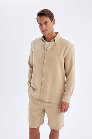 DeFacto Relax Fit Polo Yaka Kısa Kollu Keten Karışımlı Pamuklu Uzun Kollu Gömlek C1106AX24SMBG732
