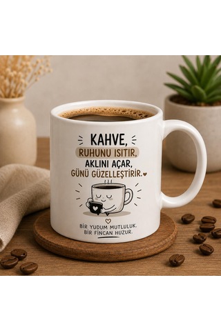 Kişiye Özel Tasarım Baskılı Kahve Kupa-bardağı Bej - Beyaz