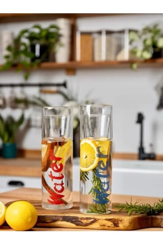Kırmızı Yazılı 650 Ml'lik Baş Ucu Pratik Kullanım Borosilikat Bardak Ve Şişe - Mavi
