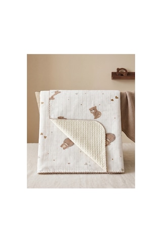 %100 Pamuk Bebek Battaniyesi Pikeli 100x100 Beyaz