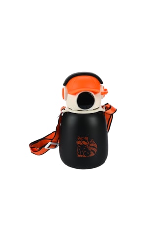 Sevimli Tasarım Gamer Termos Matara 500 Ml 16.9 Oz Ve Omuz Askılı Siyah