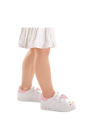 Kiko Kids Bart Cırtlı Işıklı Kız Bebek Spor Ayakkabı Beyaz - Pembe