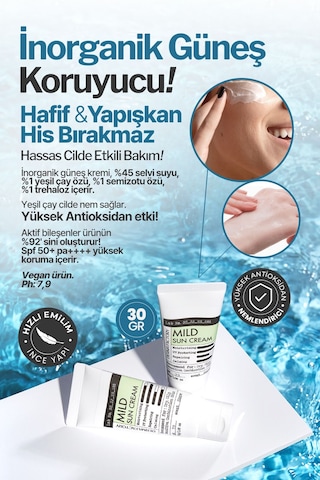 Derma Factory Hassas Ciltler İçin Hafif Dokulu Vegan Güneş Kremi Derma Factory Mild Sun Cream SPF 50+ PA++++ 30ml