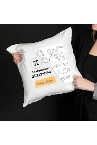 Matematik Öğretmenlerine Özel Saten Yastık Kılıfı 50x50 Cm İsme Özel Matematik Temalı Dekoratif Kırlent Kılıfı İçi Boş Beyaz