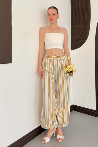 Verymoda Çizgili Salaş Pantolon D3094 Taş Hardal