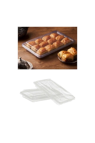 Plastik Kapaklı Sızdırmaz Baklava Kabı Saklama Kutusu 1000cc 25 Adet Şeffaf
