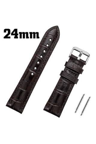 24mm Koyu Kahverengi Kroko Hakiki Deri Saat Kordonu Kayış Koyu Kahverengi