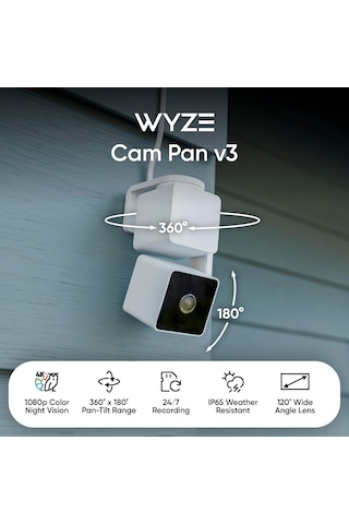 Cam Pan V3 İç Mekan/dış Mekan Ip65 Dereceli 1080p Pan/tilt/zoom Wi-fi Akıllı Ev Güvenlik Kamerası, Renkli Gece G