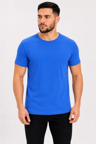 Modi Erkek Basic Tişört Bisiklet Yaka Kısa Kol Günlük Yazlık Slim Fit T-shirt - Saks Mavisi Açik Mavi