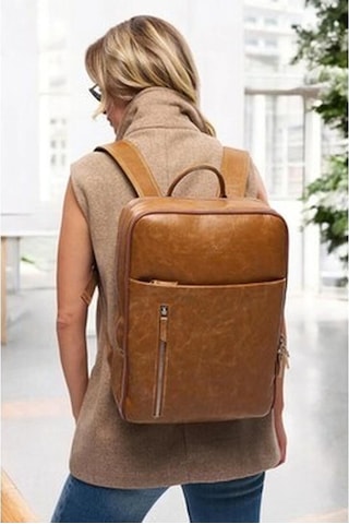 Organizer Premium Deri 16" Inç Crazy Taba Sırt Laptop Çantası Siyah