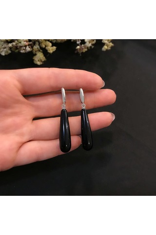 Stela Gümüş Damla Onix Küpe