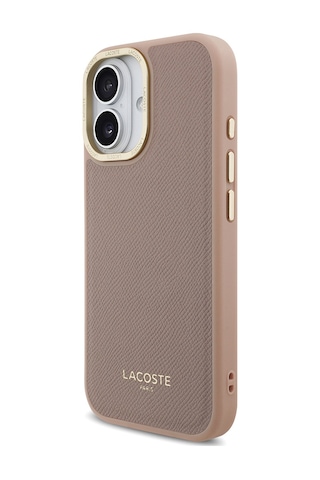 Apple Uyumlu iPhone 17 Kılıf Lacoste Lisanslı M-safeli Champs Elysees Pu Deri Tasarımlı Kapak Pembe Pembe
