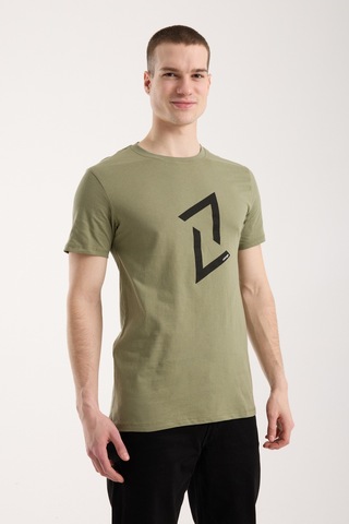 Erkek Dinamik Grafik Sembol Baskılı T-shirt - Haki Çok renkli