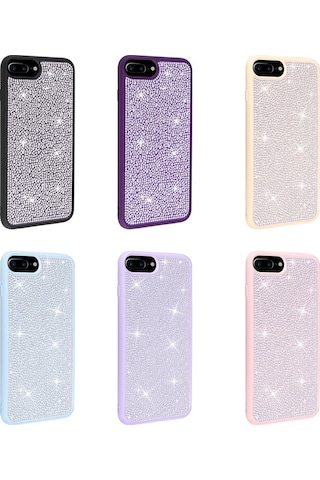 Goocamp Apple iPhone Uyumlu 7 Plus Kılıf Parlak Taşlı Tasarım Ston Kapak - Lila Lila