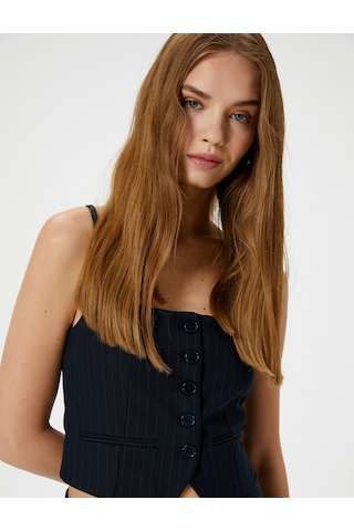Koton İnce Askılı Yelek Büstiyer Düğmeli Asimetrik Kesim Slim Fit Lacivert Çizgili 4sal30071ıw Lacivert Çizgili
