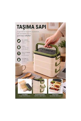 Yeşil Beslenme Kutusu 3 Bölmeli 1 Adet 3 Bölmeli Beslenme Kabı Yemek Saklama Kabı Taşınabilir Lunch Box Okul