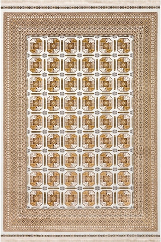 Sateen Afghan Sfg 02 Beige Afgan Desenlerine Sahip Hav Vermeyen Özel İplerle Dokunan Yıkanabilir Ve Özel Kaymaz Tabanlı Sık Dokuma Makine Halısı Bej