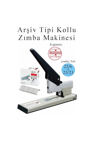 Büyük Boy Zımba Makinesi 1 Adet Arşiv Tipi Zımba Makinası 240 Yaprak Kapasiteli Zımba Teli Hediyeli Kollu Zımba Makinası