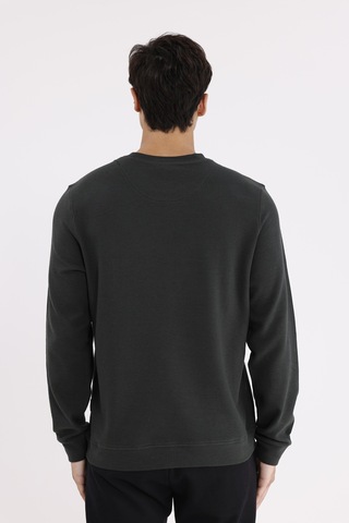 Rowinger Yatay Dokulu Ottoman Yüzey Tonal Logo Detaylı Bisiklet Yaka Standart Kalıp Sweatshirt Haki