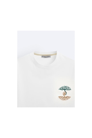 Oversize Unisex Ekru T-shirt - Hayat Ağacı Ekru