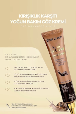 3w Clınıc Saf Salyangoz Mukus İçeriğiyle Göz Çevresinde Yoğun Nemlendirme, Bakım Ve Elastikiyet