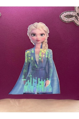 Elsa Ve Kelebek Pul Payetli Kırlent Yastık Kılıfı 40x40 Renkli