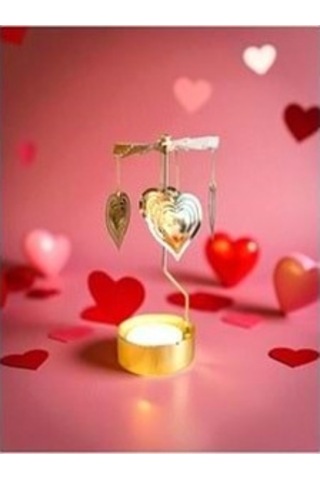 Isı İle Dönen Mumluk Kalp Ve Love Modeli, Romantik Dekor