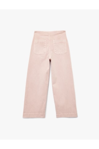 Koton Yüksek Bel Cep Detaylı Düğmeli Kısa Geniş Paça Pantolon - Culotte Jeans Pembe 6wal40022mw Pembe