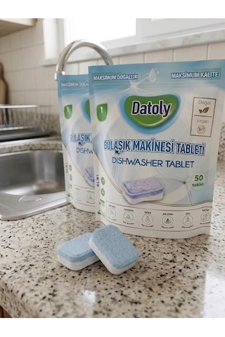 Datoly Hepsi 1 Arada Bulaşık Makinesi Tableti 50'li - Yağ Sökücü, Tuz & Parlatıcı Etkili Kireç Önleyici Deterjan 2'li Set